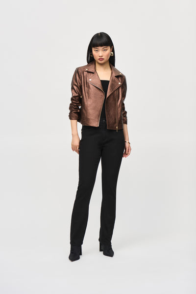 Metallic Faux Leather Biker Jacket Joseph Ribkoff