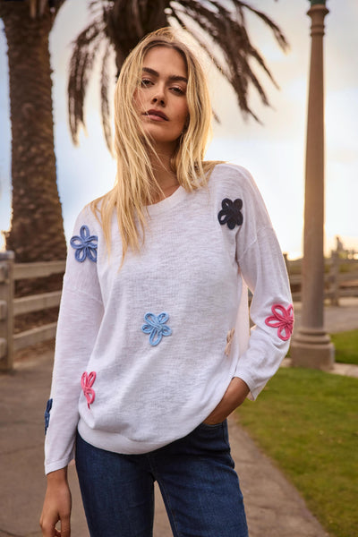 Cotton Sweater with Flower Patches