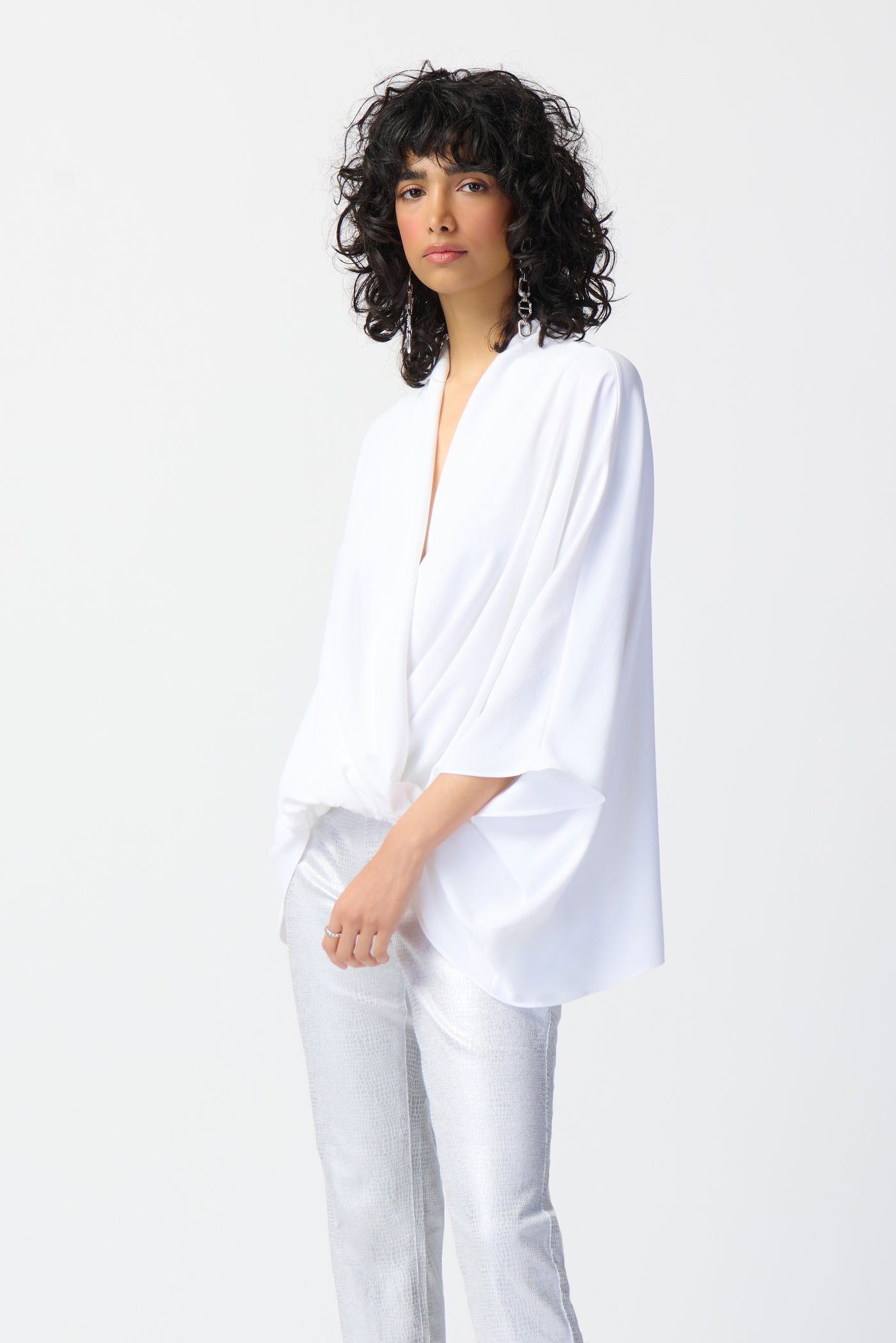 Joseph Ribkoff Woven Dolman Sleeve Wrap Top 