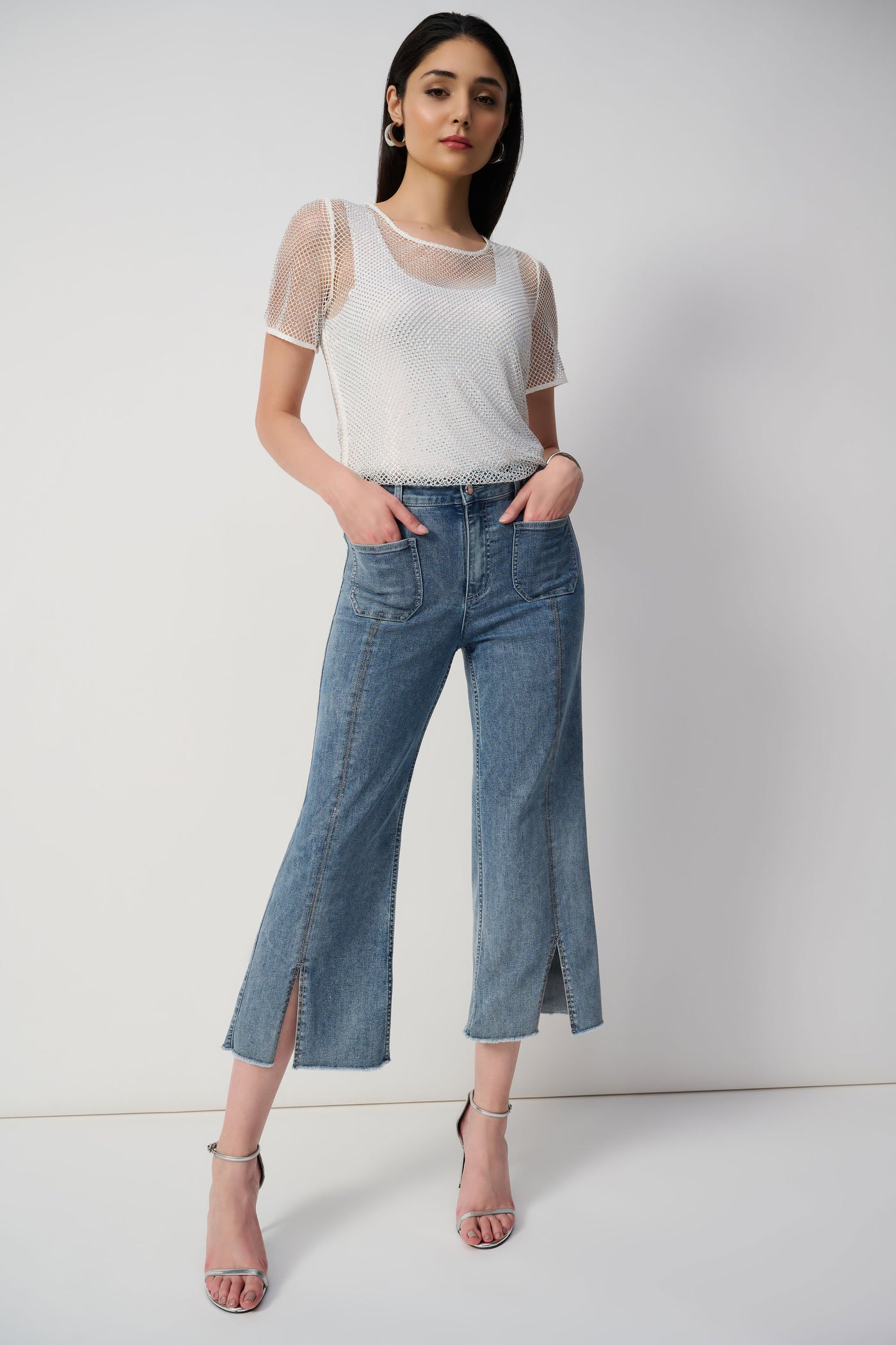 Culotte Jeans With Embellished Front Seam Joseph Ribkoff