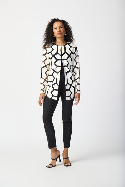 Joseph Ribkoff Laser-Cut Leatherette on Mesh Jacket 