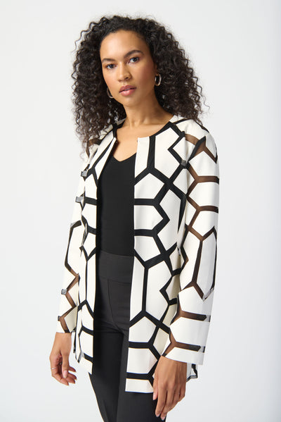 Joseph Ribkoff Laser-Cut Leatherette on Mesh Jacket 