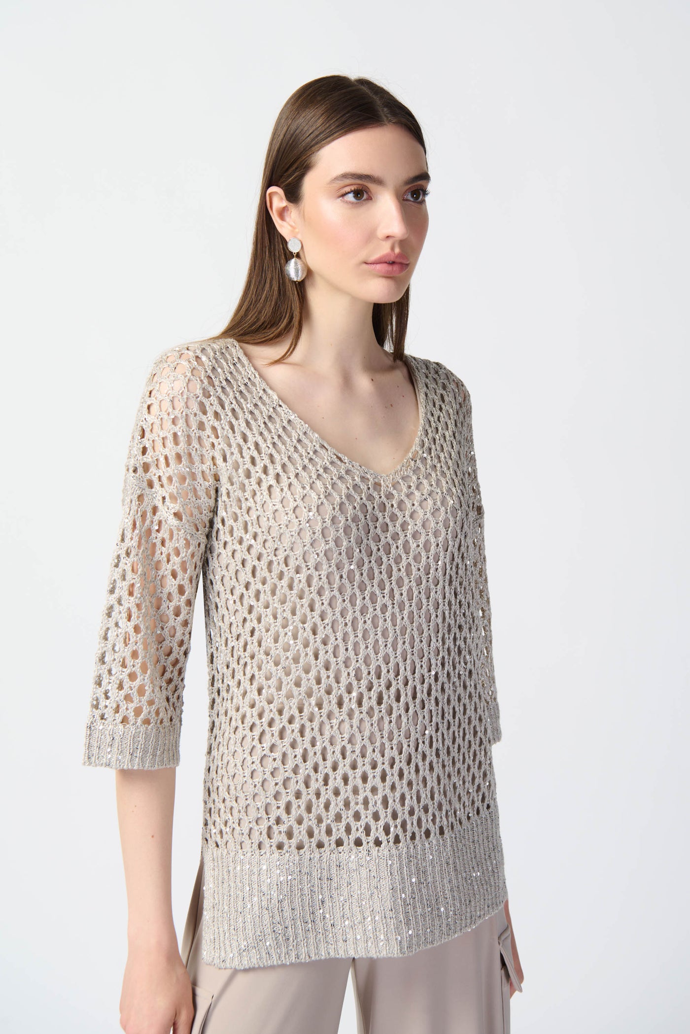 Joseph Ribkoff Open Stitch Sweater with Sequins 