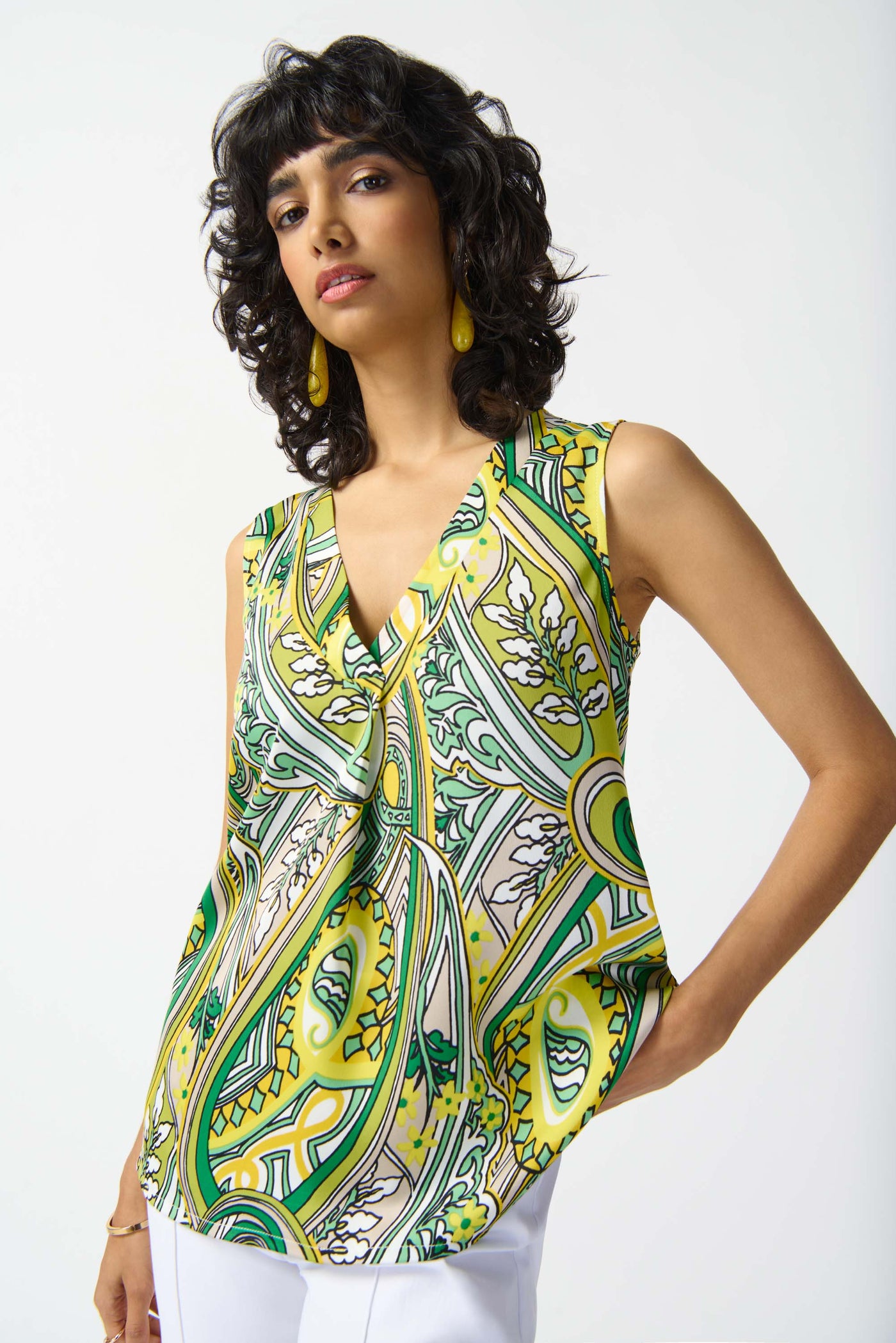 Satin Paisley Print Sleeveless Flared Top Joseph Ribkoff