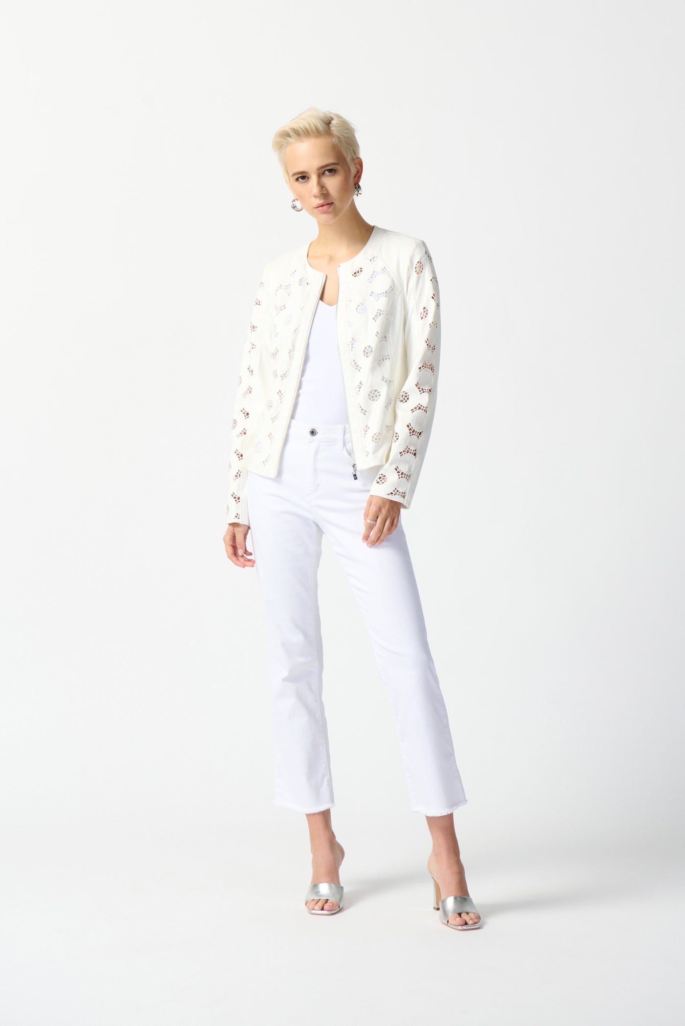 Joseph Ribkoff Foiled Suede Jacket With Laser Cut Leatherette 