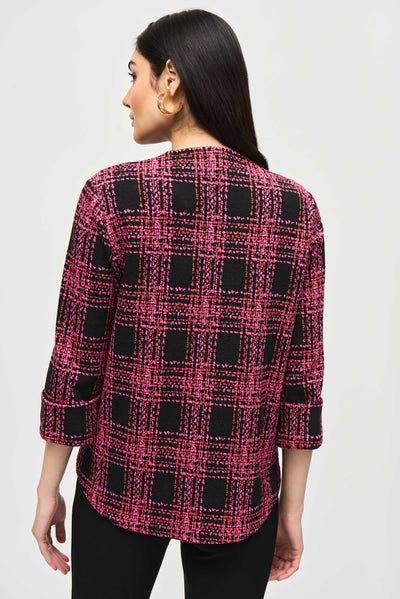 Jacquard Knit Plaid Print Swing Jacket Joseph Ribkoff