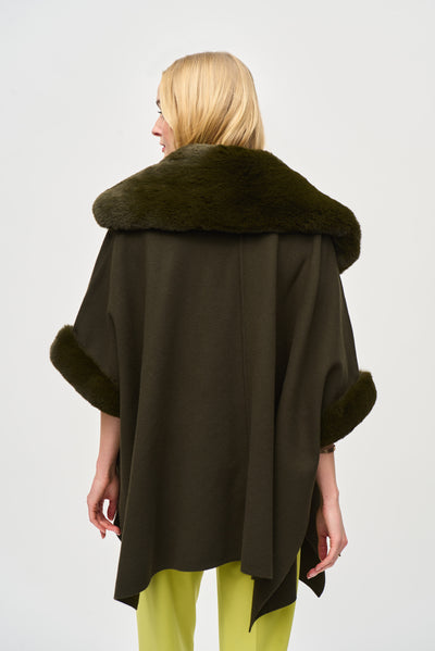 Brushed Jacquard and Faux Fur Cape Joseph Ribkoff