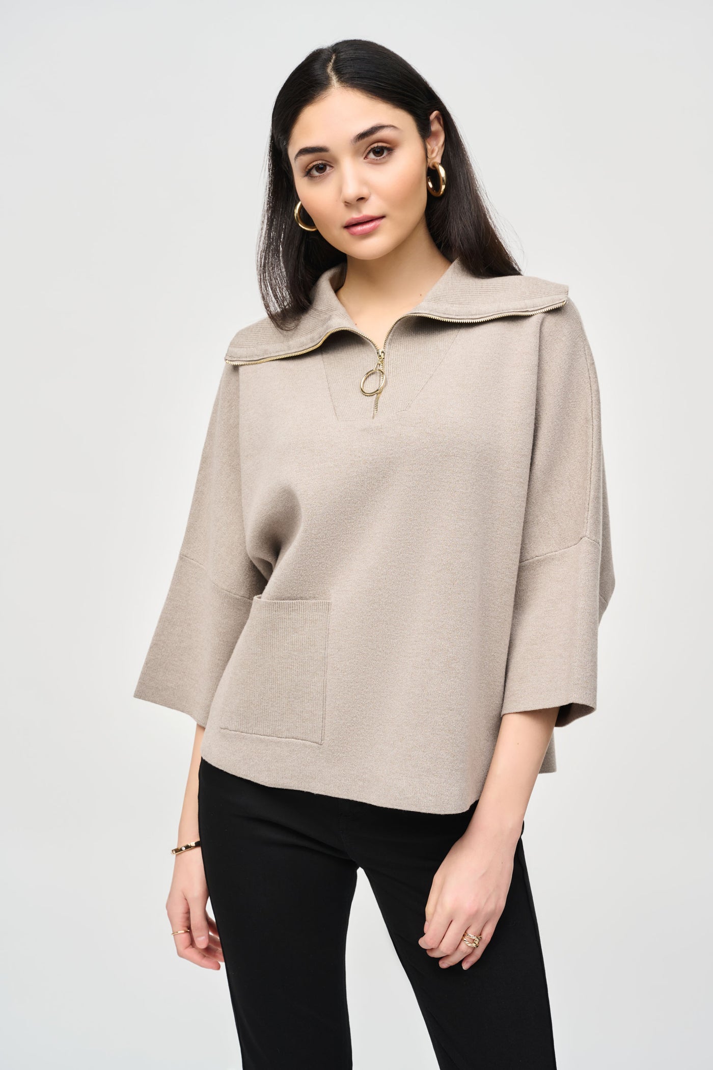 Jacquard Zipped Collar Sweater Joseph Ribkoff