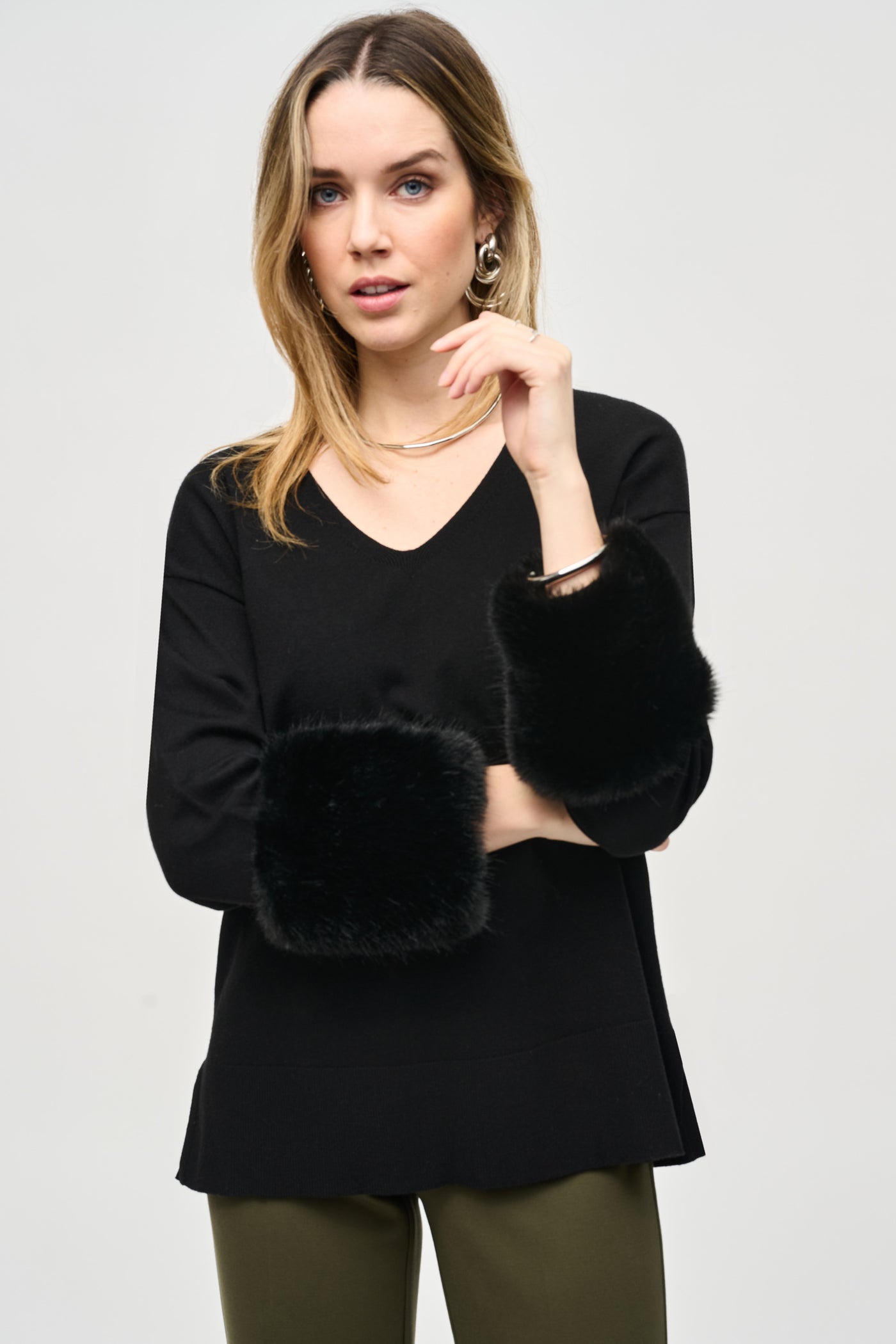 Sweater Knit Tunic With Faux Fur Cuffs Joseph Ribkoff