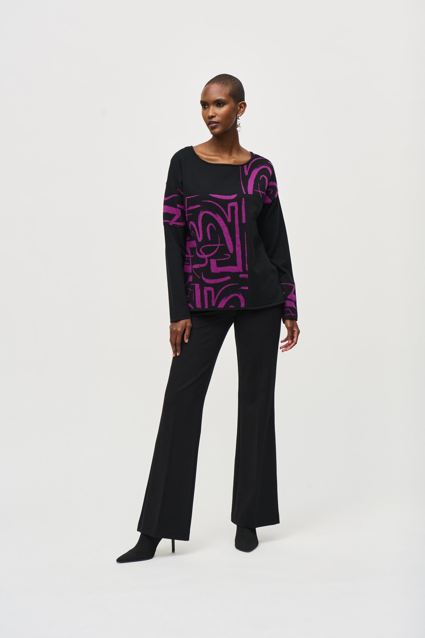 Jacquard Knit Abstract Print Top Joseph Ribkoff