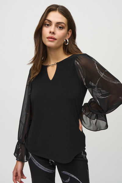 Silky Knit Top With Foiled Chiffon Sleeves Joseph Ribkoff