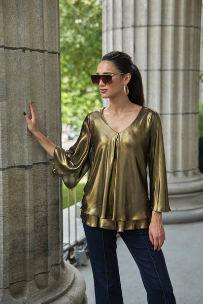 Metallic V-neck Loose Fit Top Frank Lyman