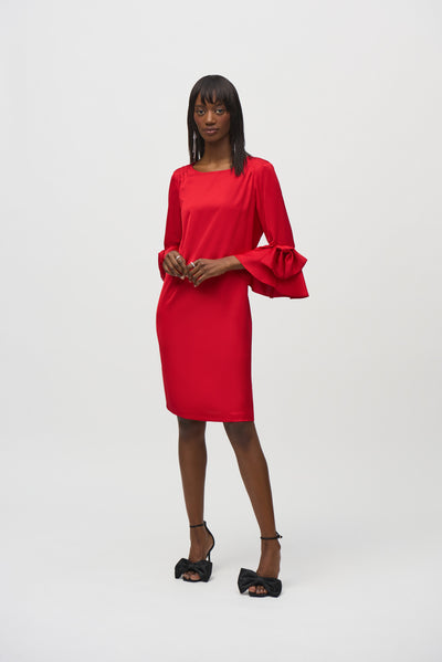 Satin Riffle Sleeve Straight Dress Joseph Ribkoff