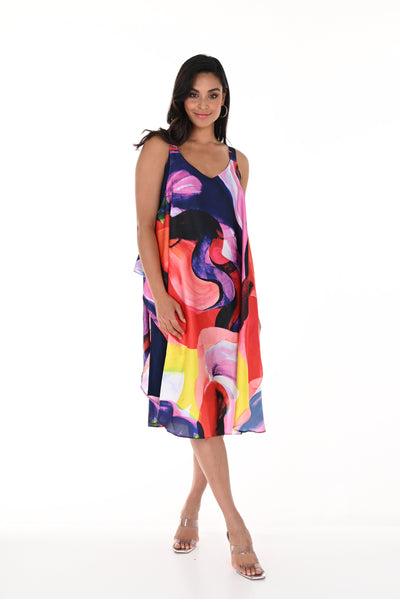 Cape Shoulder Abstract Print Dress Frank Lyman