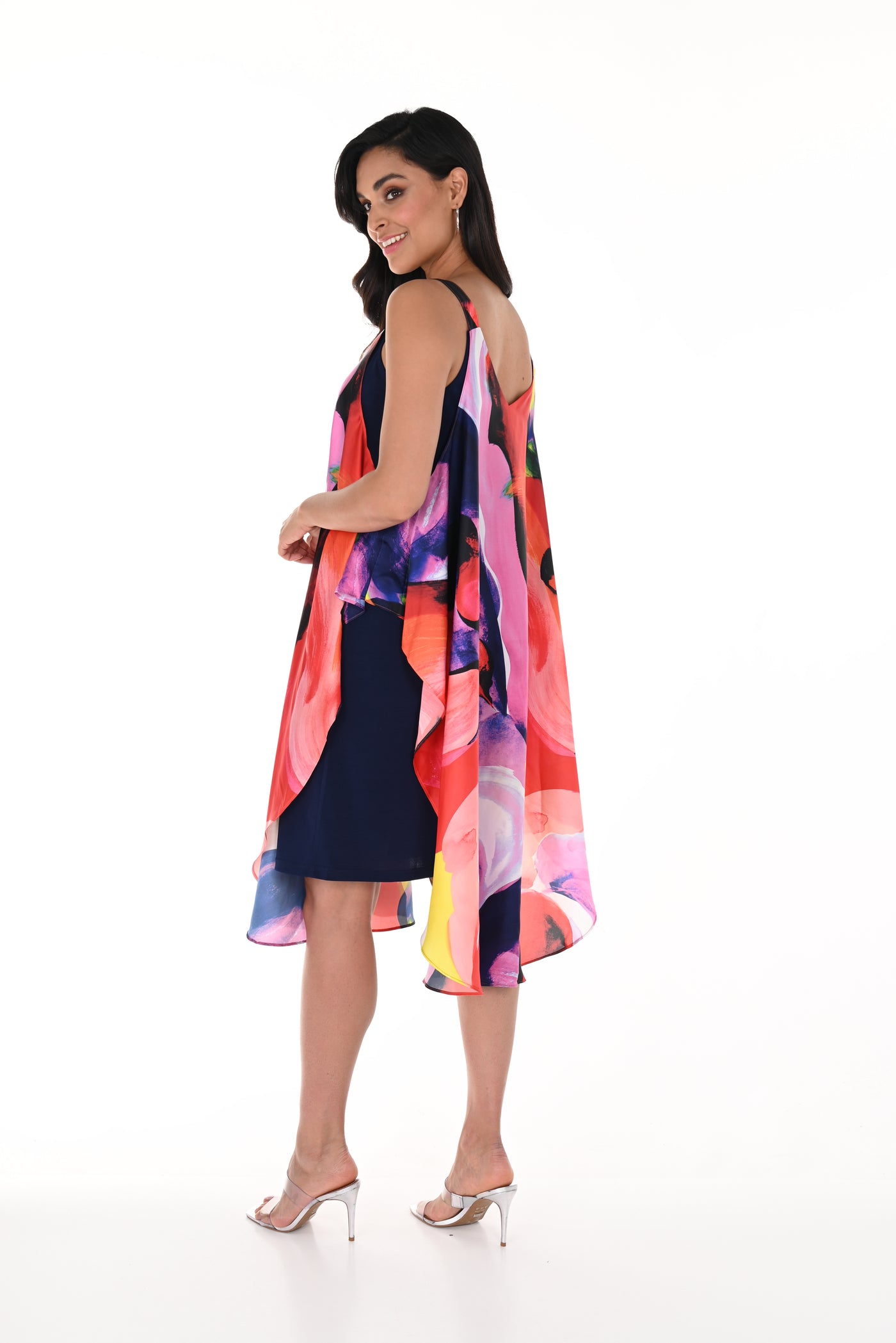 Cape Shoulder Abstract Print Dress Frank Lyman