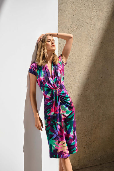 Silky Knit Tropical Print Wrap Dress Joseph Ribkoff