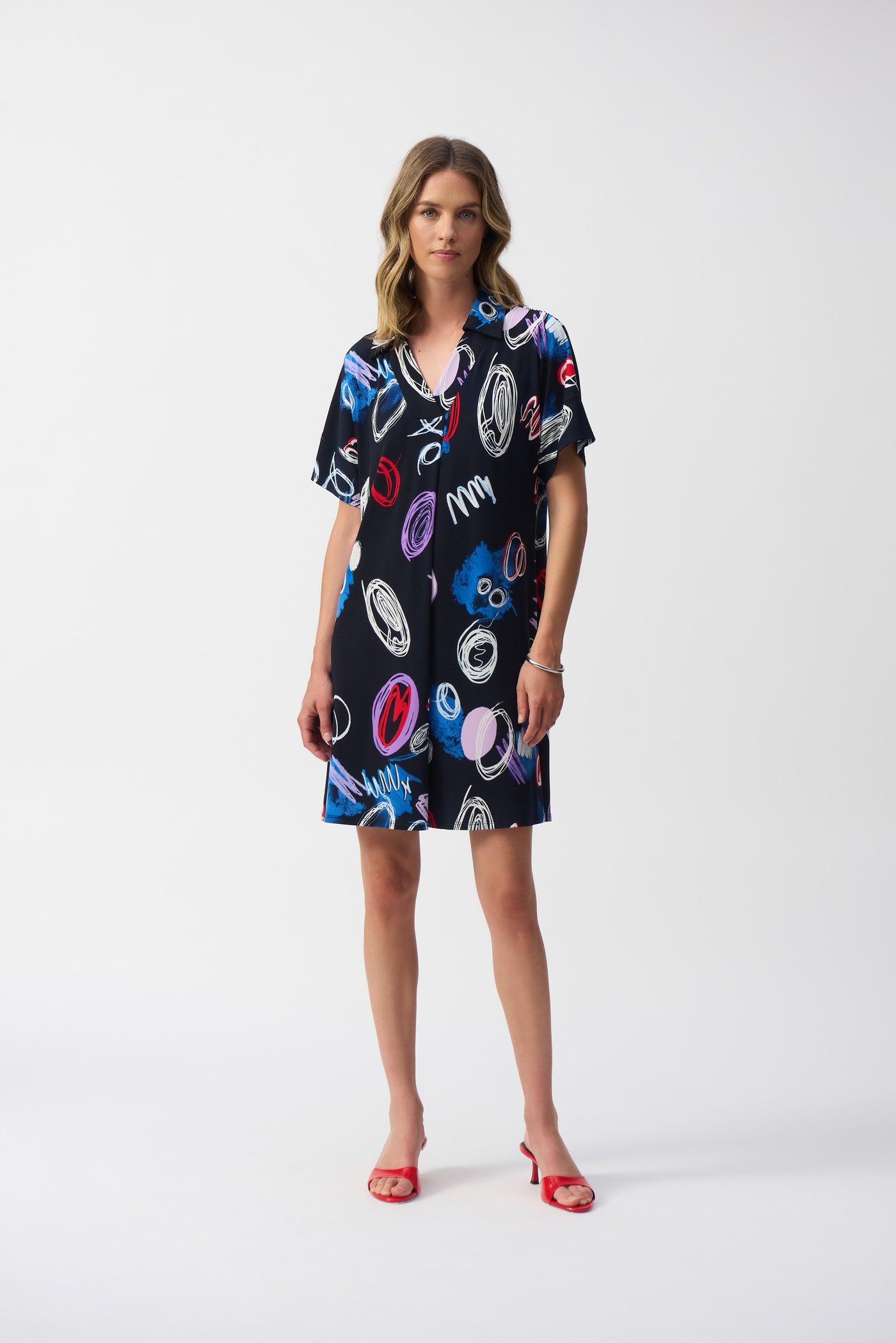 Silky Knit Abstract Print A-Line Dress Joseph Ribkoff