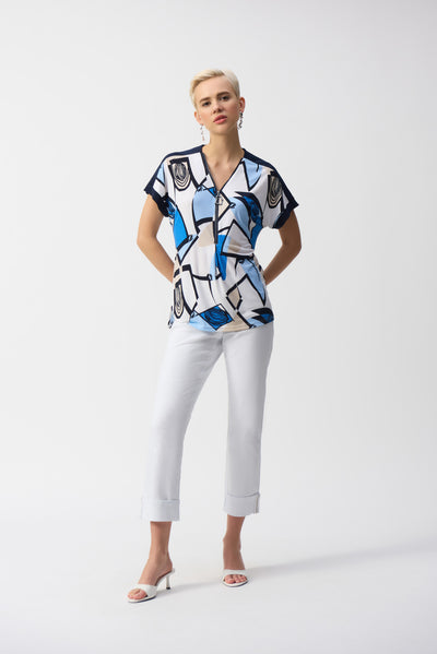 Silky Knit Geometric Print Straight Top