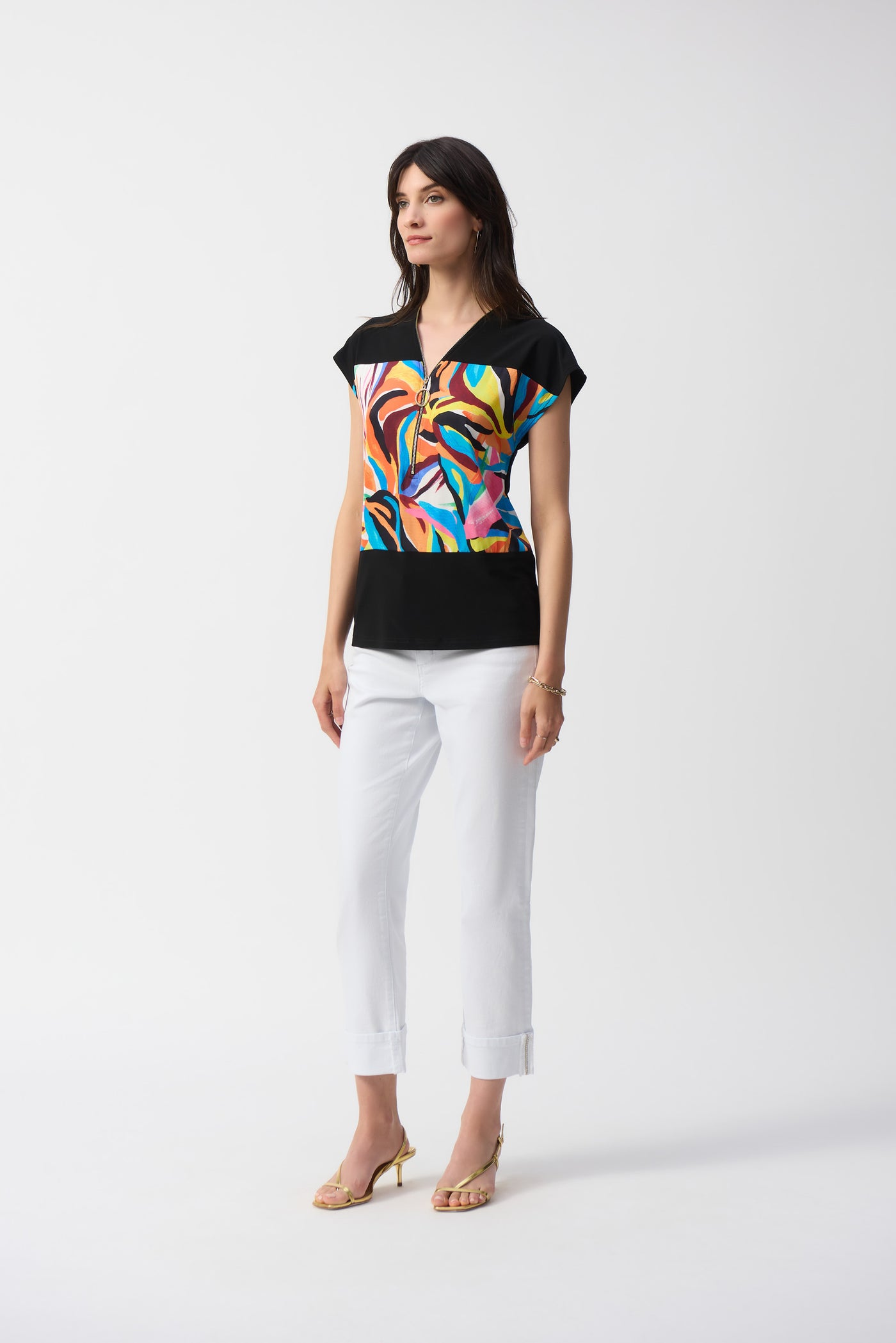 Silky Knit and Satin Abstract Boxy Top