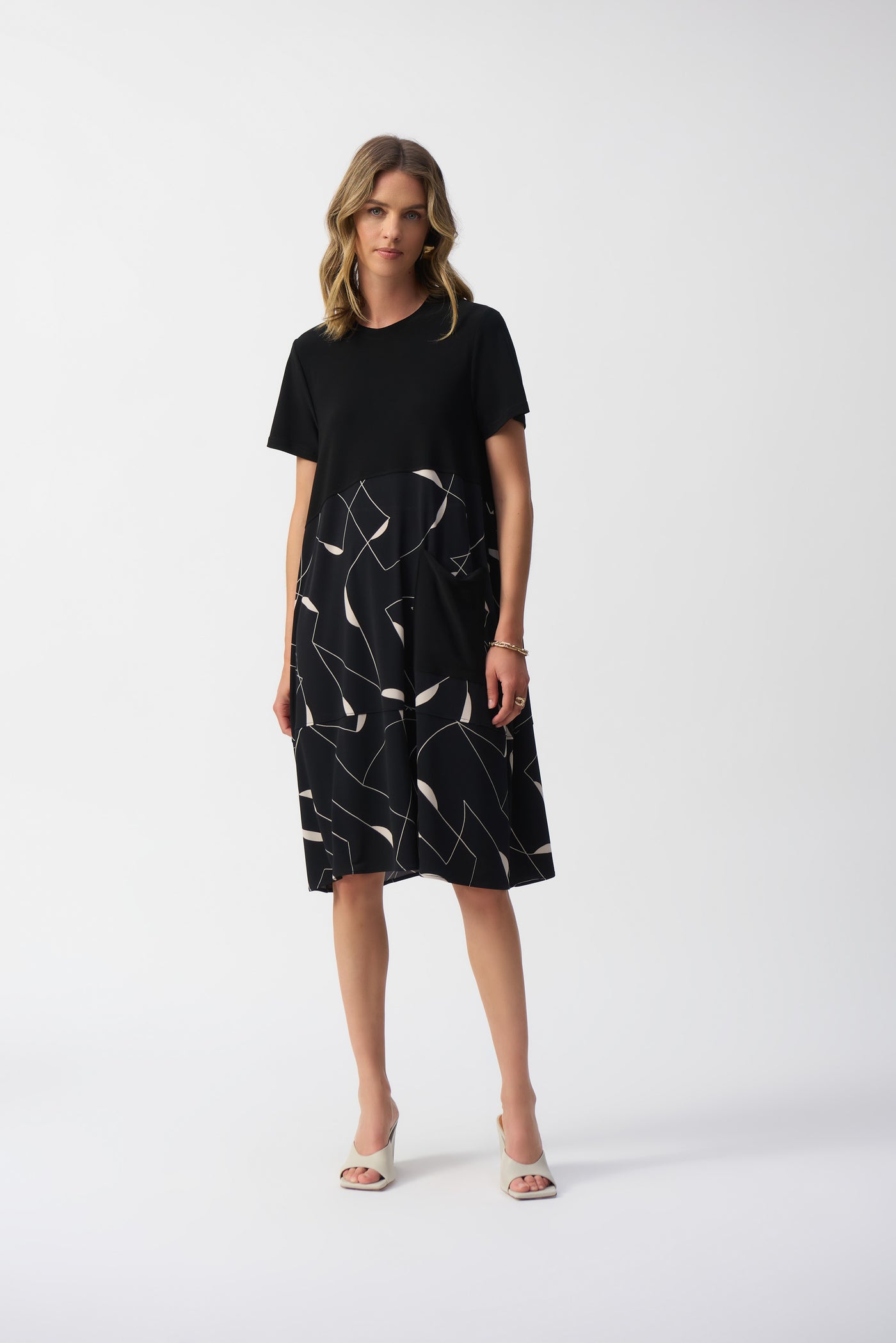 Silky Knit Geometric Print Trapeze Dress Joseph Ribkoff