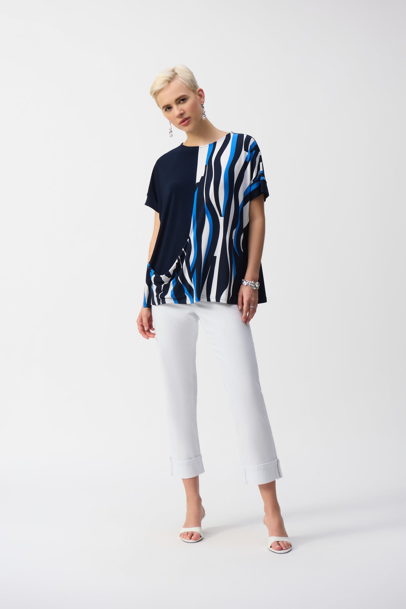 Silky Knit Geometric Print Boxy Top Joseph Ribkoff