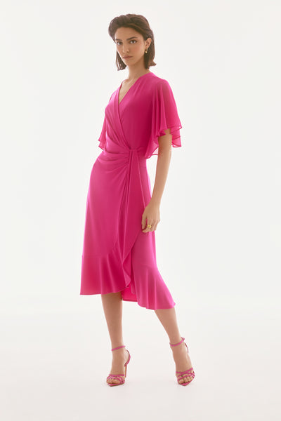 Silky Knit And Chiffon Flowy Wrap Dress Joseph Ribkoff