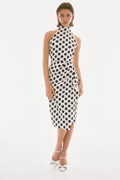Signature Lux Twill Polka Dot Print Halter Dress - Dream Pants
