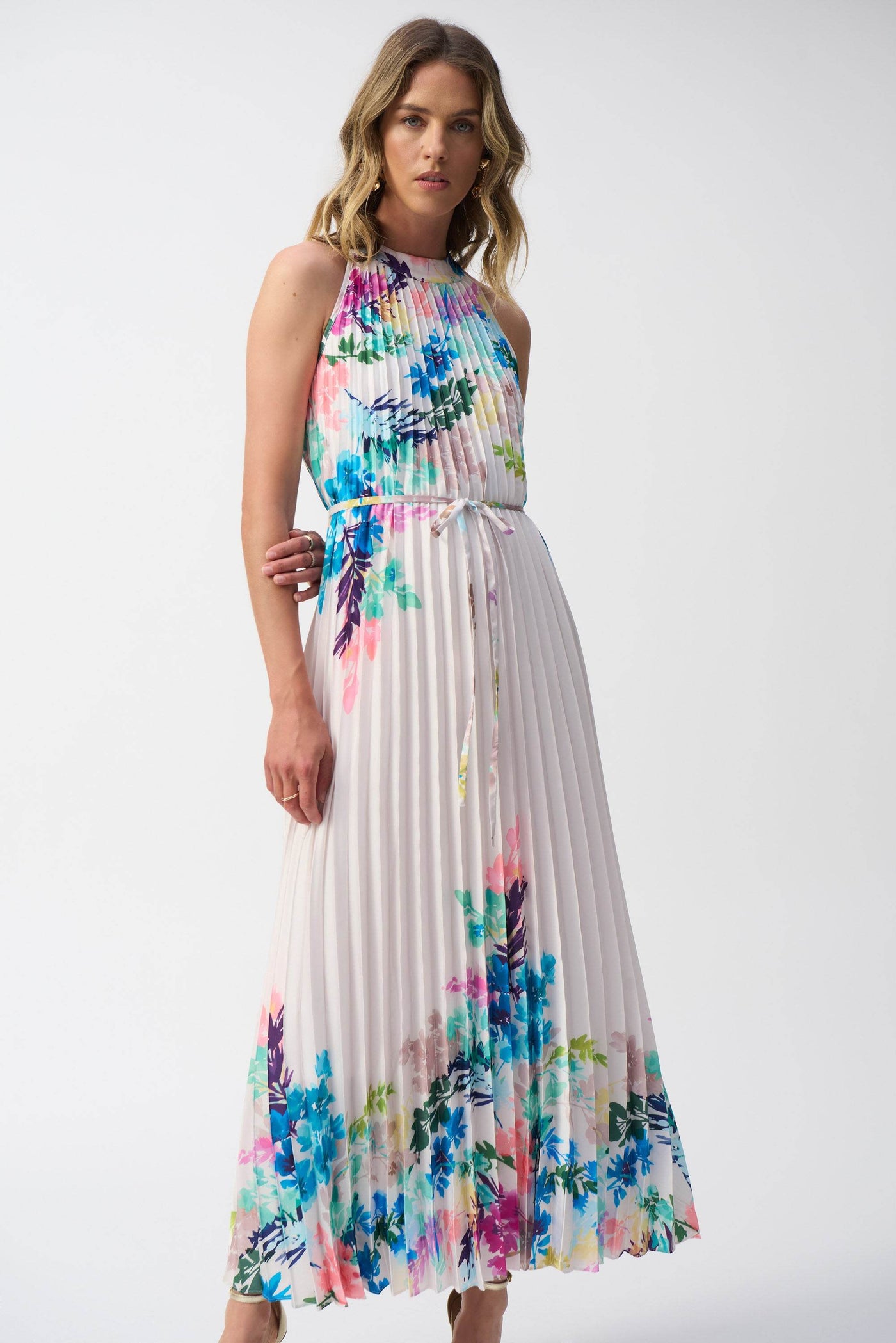 Pleated Satin Floral Print Maxi Dress - Dream Pants