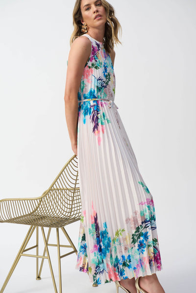 Pleated Satin Floral Print Maxi Dress - Dream Pants