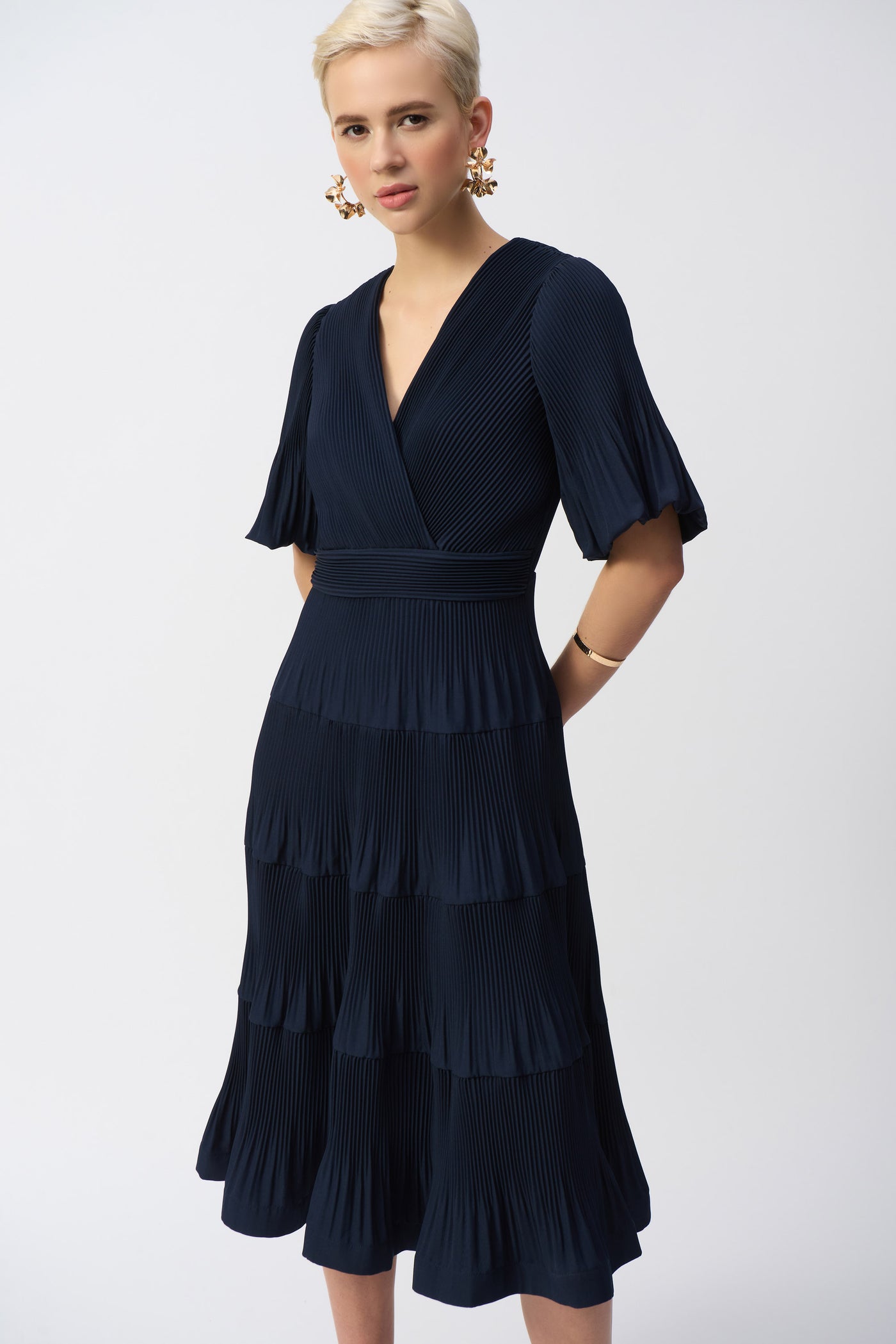 Pleated Woven Fit And Flare Dress Joseph Ribkoff