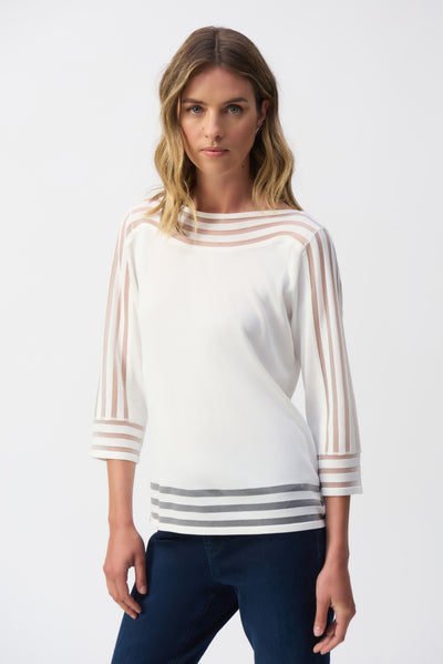 Sweater Knit Pullover with Mesh Stripe Detail Joseph Ribkoff