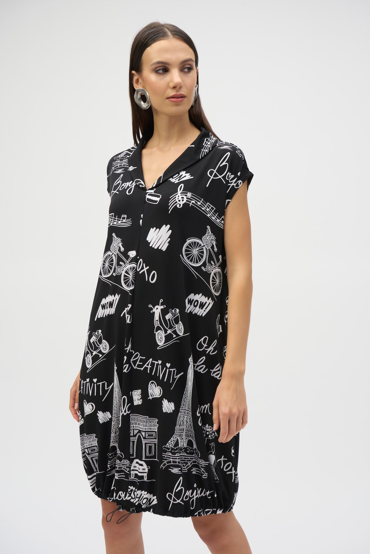 Silky Knit Conversational Print Cocoon Dress