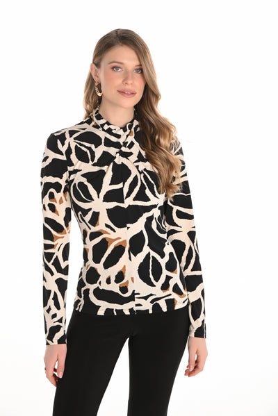 Abstract Print Top with Twist Neckline Frank Lyman