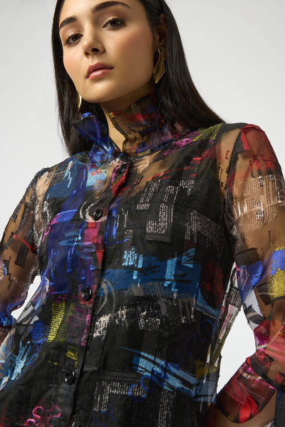 Burnout Organza Word Print Long Blouse - Dream Pants