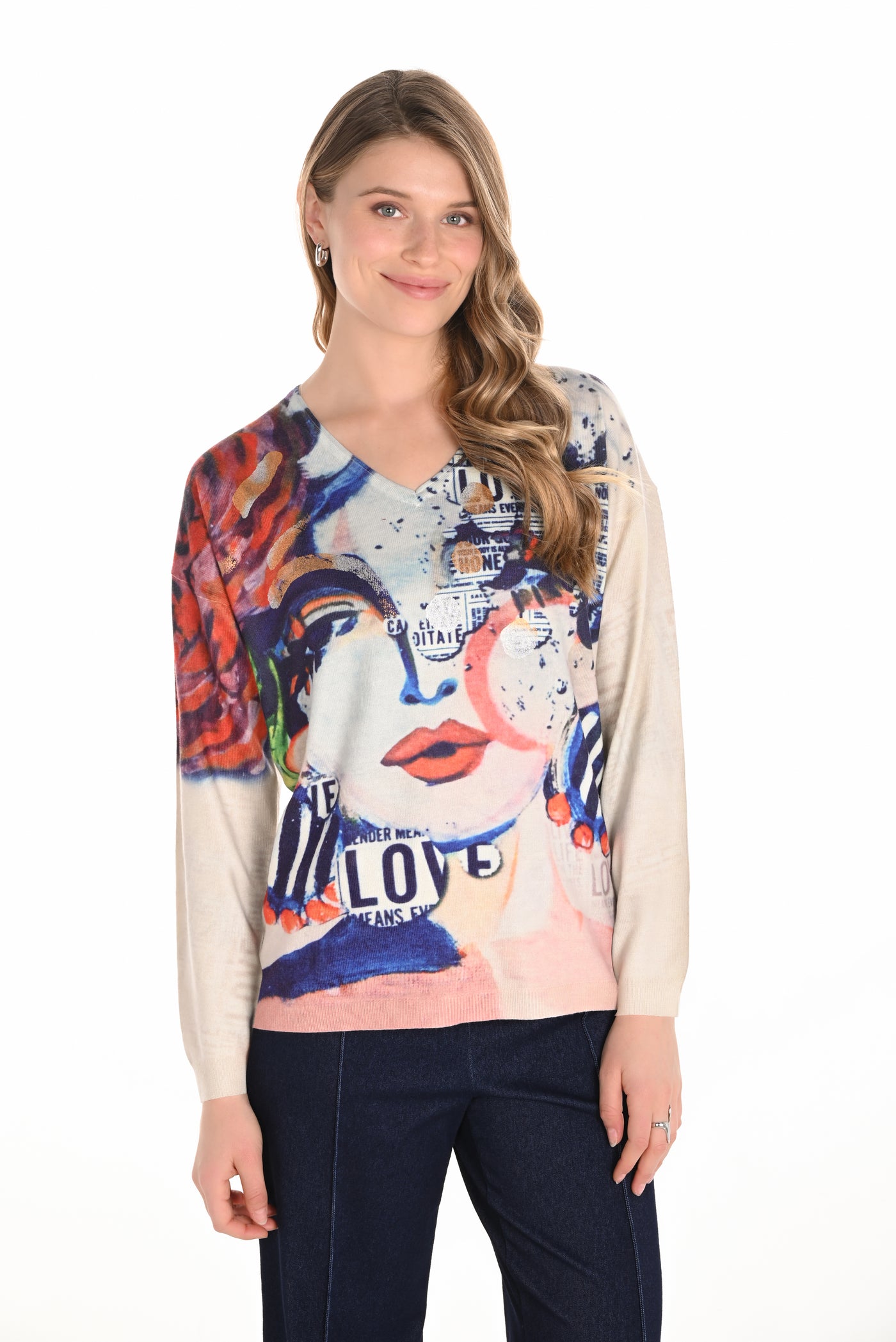 Artistic Print V-Neck Top Frank Lyman