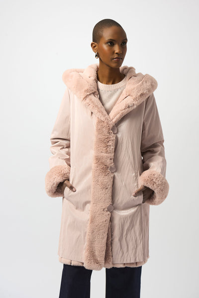 Faux Fur Reversible Hooded Coat Joseph Ribkoff