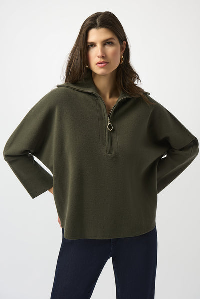 Sweater Knit Boxy Pullover With Zipped Collar Joseph Ribkoff