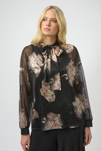 Plissé Knit Foiled Floral Top Joseph Ribkoff