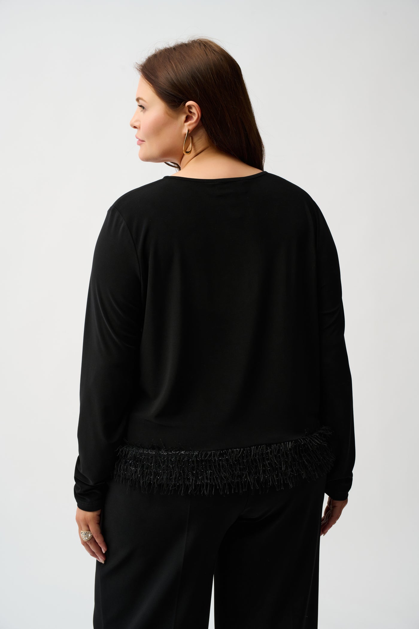 Silky Knit Top with Novelty Fringe Hem Joseph Ribkoff