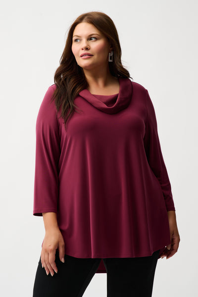 Silky Knit & Satin Cowl Neck Flared Top Joseph Ribkoff