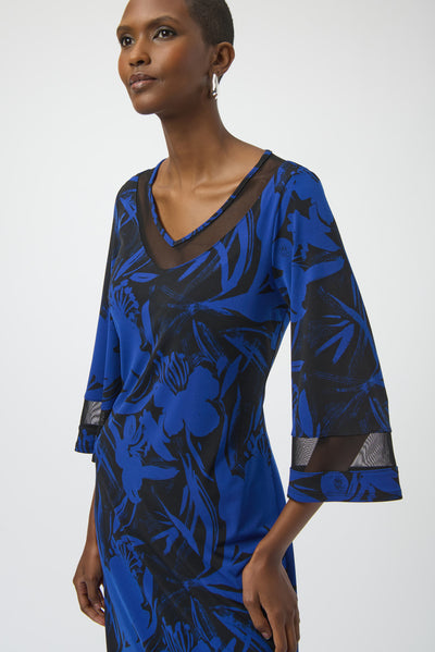 Silky Knit & Mesh Floral Print A-Line Dress Joseph Ribkoff