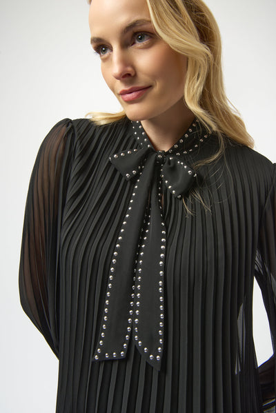 Pleated Chiffon Aline Dress with Neck Tie Joseph Ribkoff