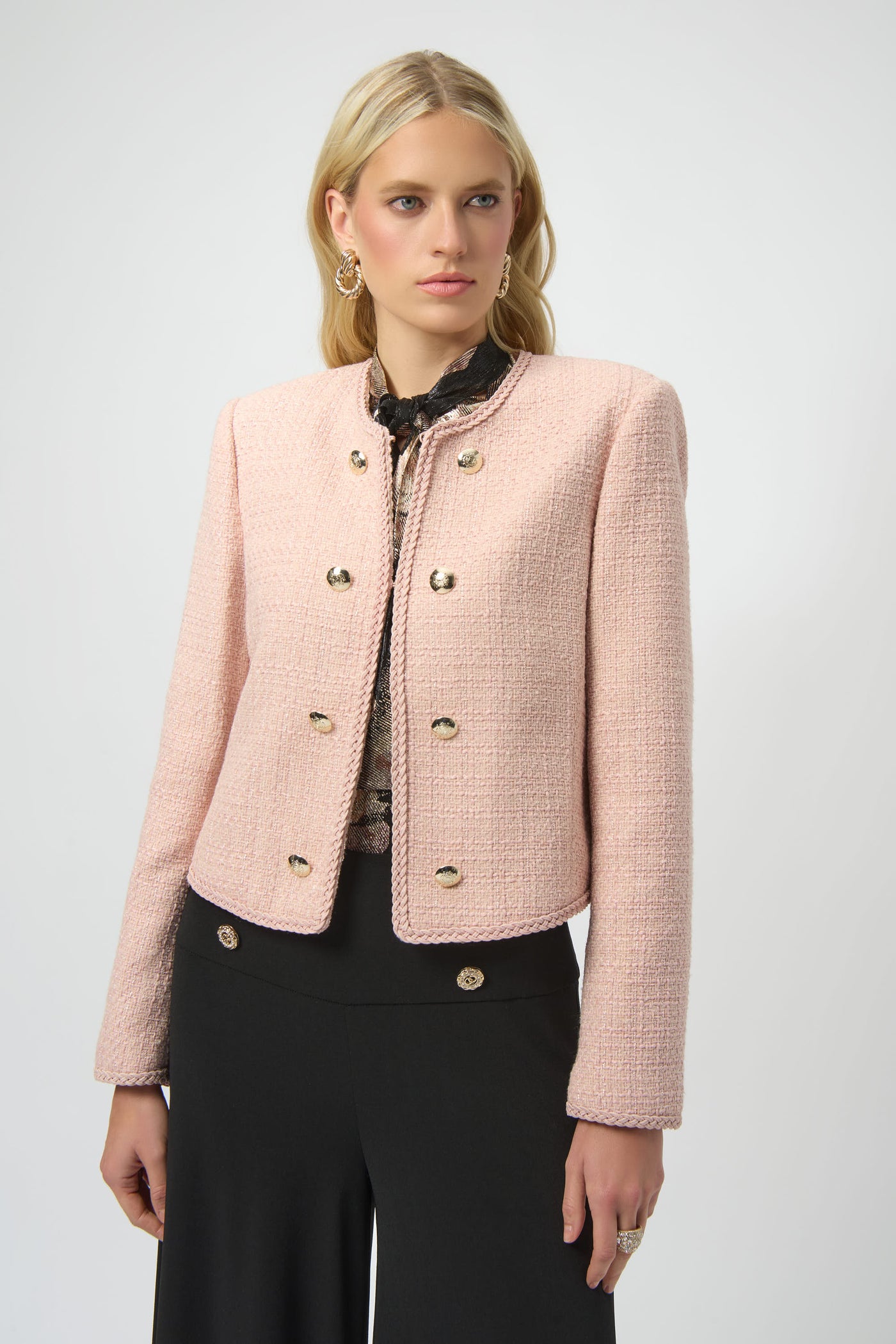 Bouclé Collarless Jacket with Buttons Joseph Ribkoff