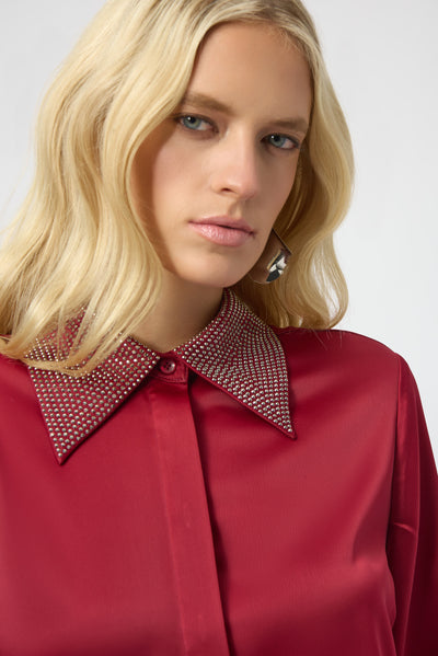 Satin Button-Front Blouse with Embellished Collar Joseph Ribkoff