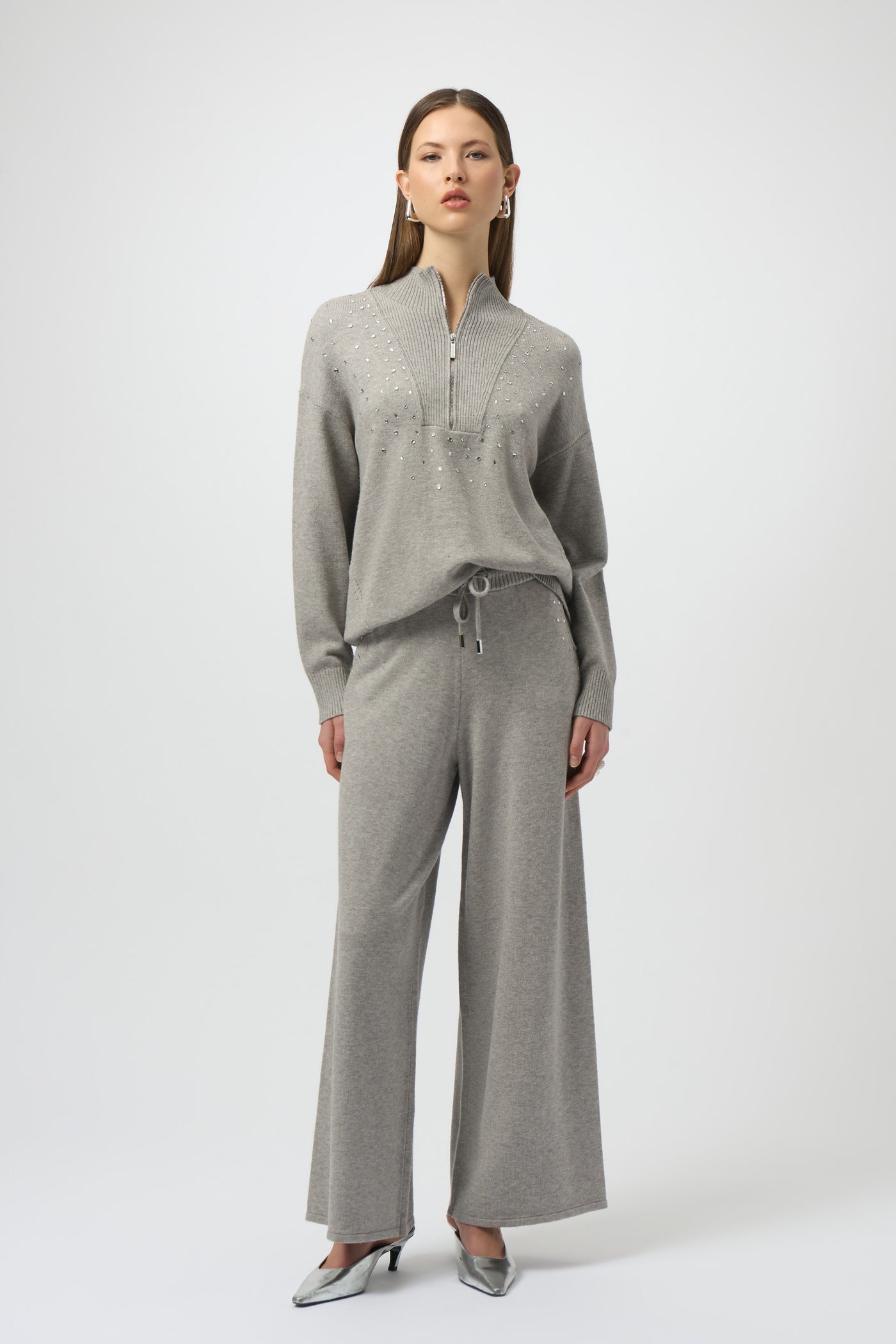 Sweater Knit Mock Neck Pullover with Rhinestones Joseph Ribkoff