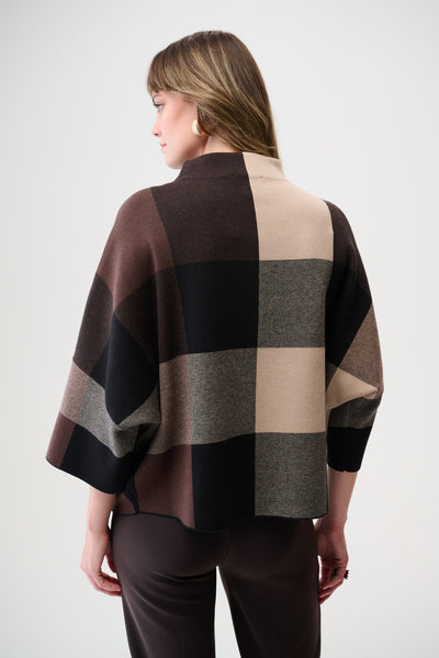 Brushed Viscose Plaid Print Boxy Sweater with Funnel Neck Joseph Ribkoff