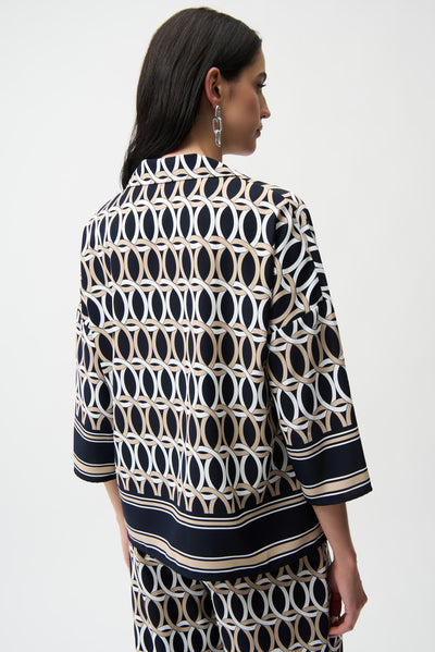 Woven Geometric Print Boxy Top With Shirt Collar Joseph Ribkoff