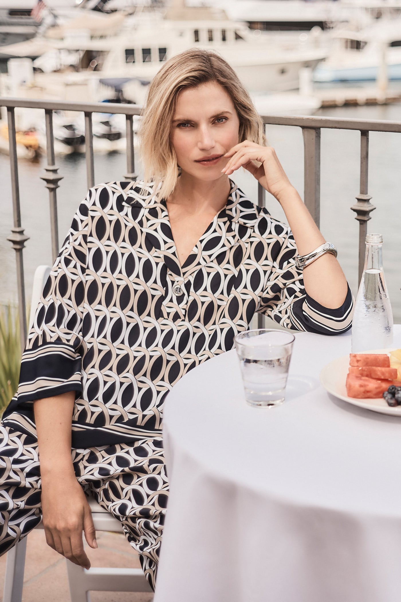 Woven Geometric Print Boxy Top With Shirt Collar Joseph Ribkoff