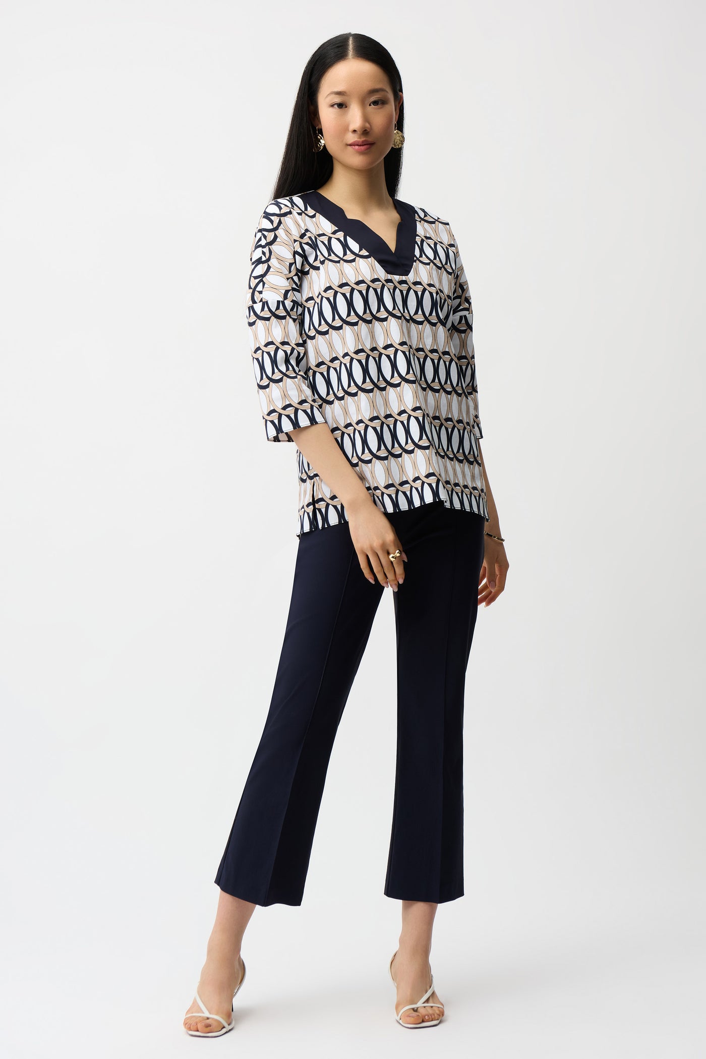 Stretch Poplin Geometric Print Tunic 261203 Joseph Ribkoff