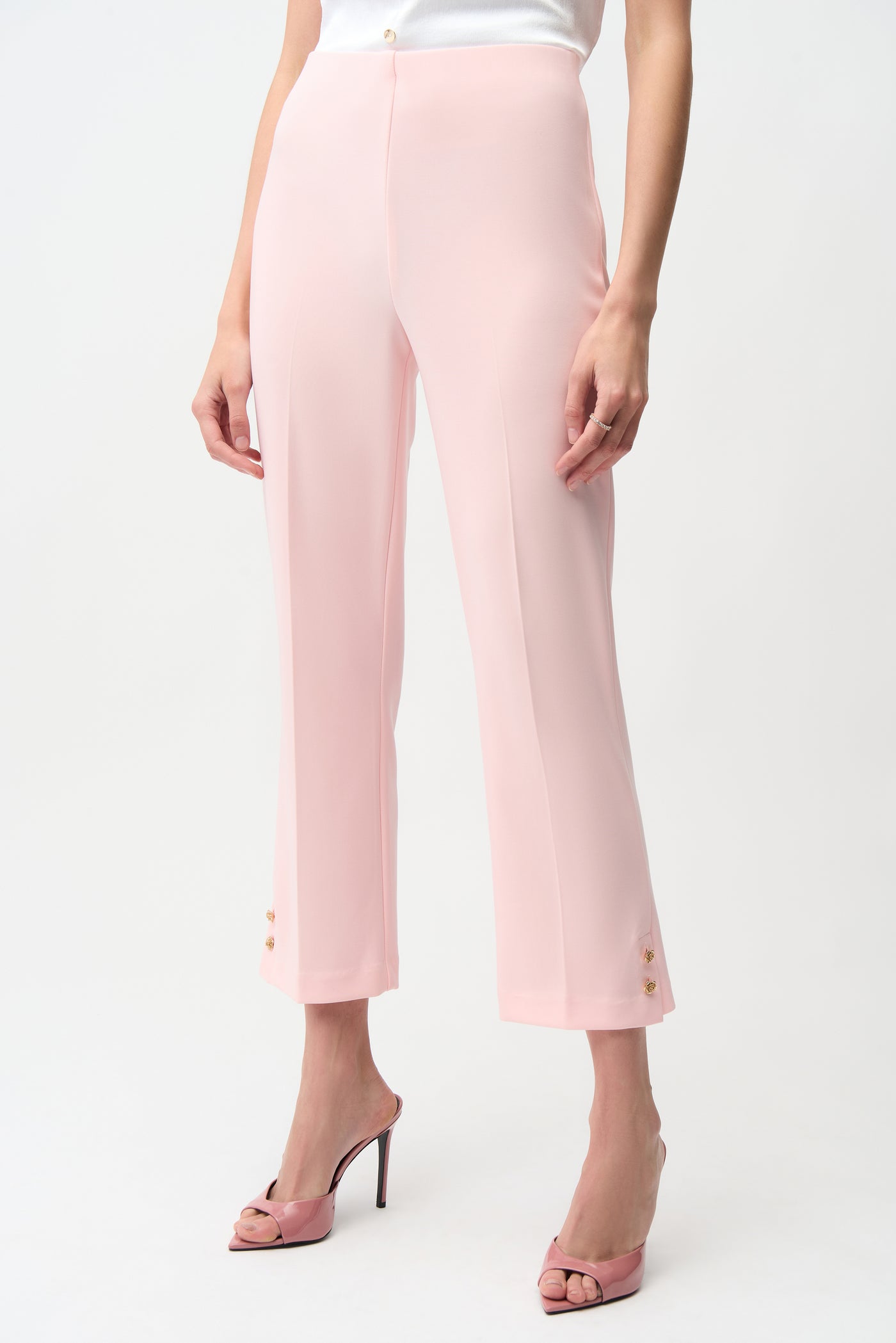 Silky Knit Crop Pull-On Pants With Gold Buttons Joseph Ribkoff